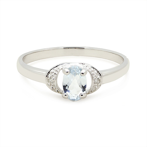 Zaveris 9 Carat White Gold Four Prong Suspended Aquamarine and Diamond Engagement Ring