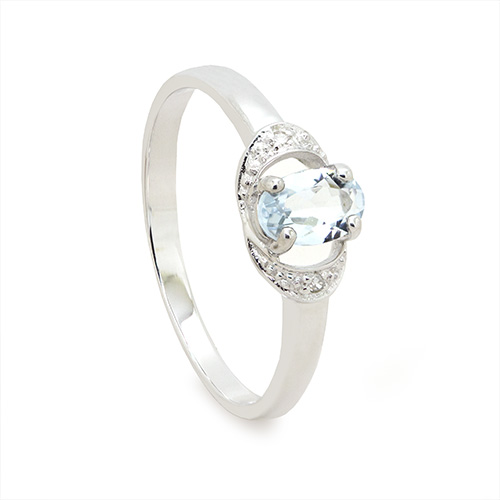 Zaveris 9 Carat White Gold Four Prong Suspended Aquamarine and Diamond Engagement Ring