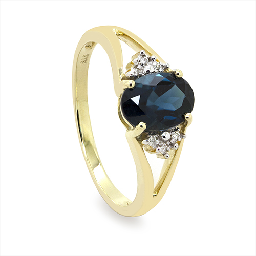 Zaveris 9 Carat Yellow Gold London Blue Topaz and Diamond Ring