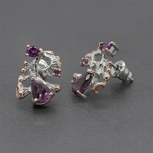 Zaveris Sterling Silver Pink Tourmaline and Rhodolite Earrings