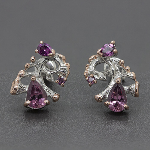 Zaveris Sterling Silver Pink Tourmaline and Rhodolite Earrings