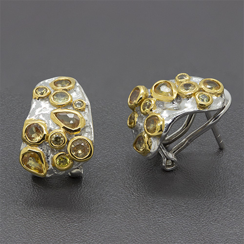 Zaveris Sterling Silver Bezel Set Sapphire Earrings
