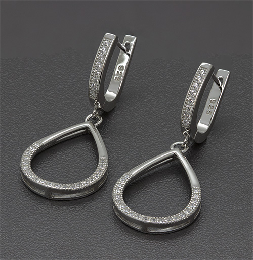 Zaveris U-Shaped and Loop Silver Cubic Zircon Earrings