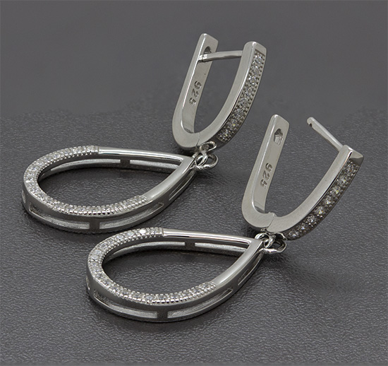 Zaveris U-Shaped and Loop Silver Cubic Zircon Earrings