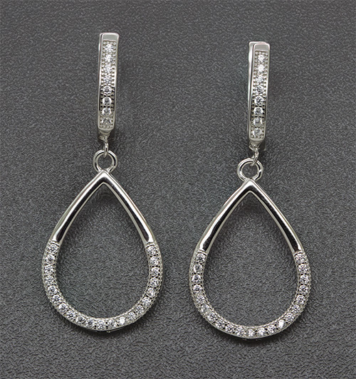 Zaveris U-Shaped and Loop Silver Cubic Zircon Earrings