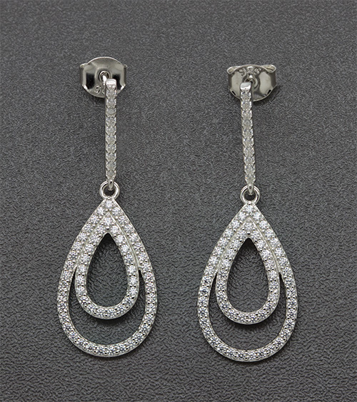 Zaveris Double Loop Silver Cubic Zircon Earrings