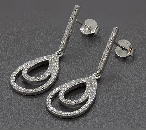 Zaveris Double Loop Silver Cubic Zircon Earrings