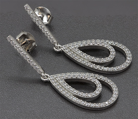 Zaveris Double Loop Silver Cubic Zircon Earrings