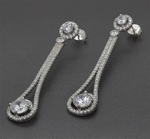 Zaveris Silver Round Cut Cubic Zircon Earrings