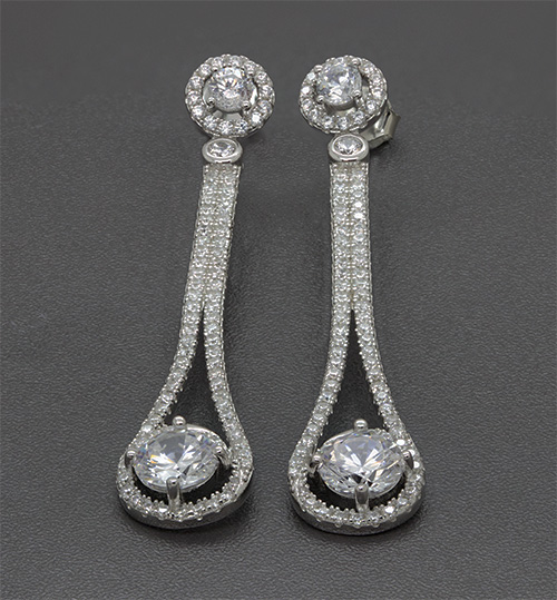 Zaveris Silver Round Cut Cubic Zircon Earrings
