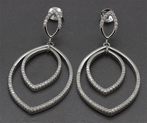 Zaveris Leaf Shaped Silver Cubic Zircon Earrings