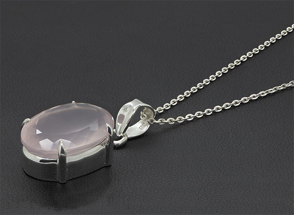 Zaveris Sterling Silver Oval Cut Rose Quartz Necklace