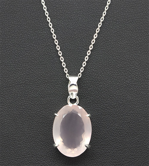 Zaveris Sterling Silver Oval Cut Rose Quartz Necklace