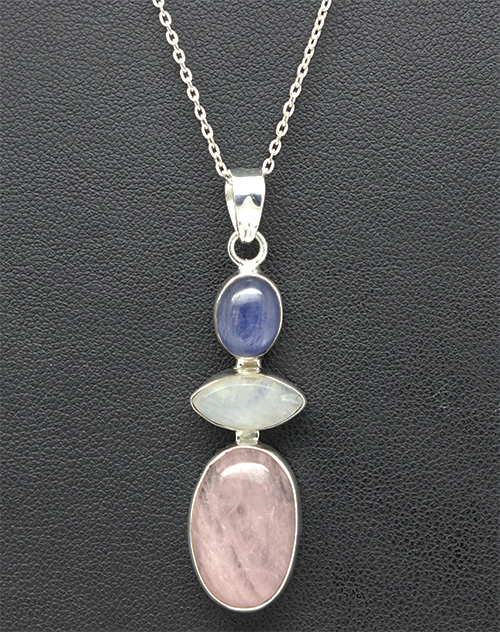 Zaveris Sterling Silver Morganite, Rainbow Moonstone and Kyanite Necklace