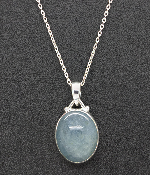 Zaveris Silver Oval Cut Aquamarine Necklace