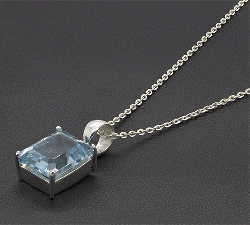 Zaveris Sterling Silver Asscher Cut Blue Topaz Necklace