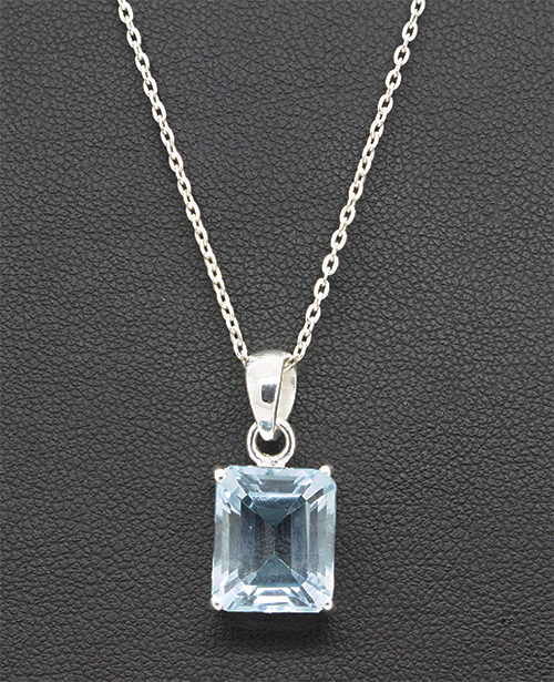 Zaveris Sterling Silver Asscher Cut Blue Topaz Necklace