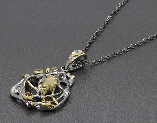 Zaveris Sterling Silver Ethiopian Opal, Rhodolite and Sapphire Pendant