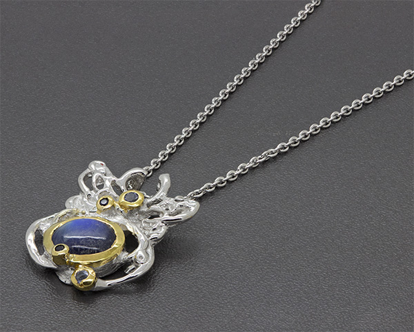 Zaveris Sterling Silver, Spectrolite, Tanzanite and Blue Sapphire Pendant