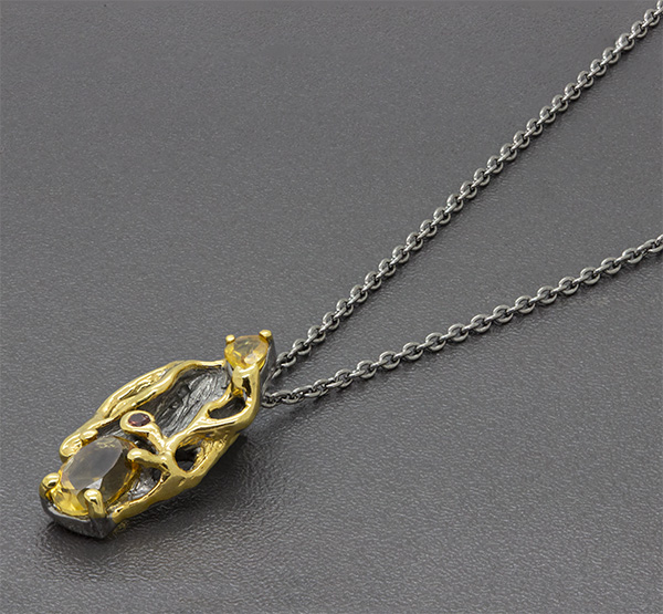 Zaveris Sterling Silver Citrine and Sapphire Pendant