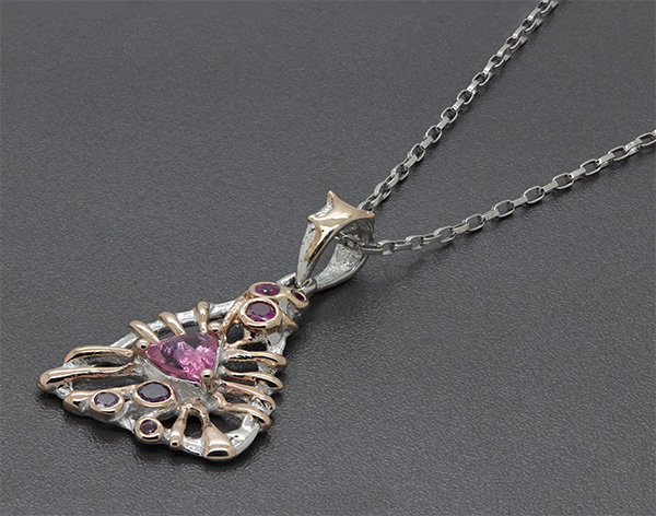 Zaveris Sterling Silver Pink Tourmaline, Ruby and Rhodolite Pendant