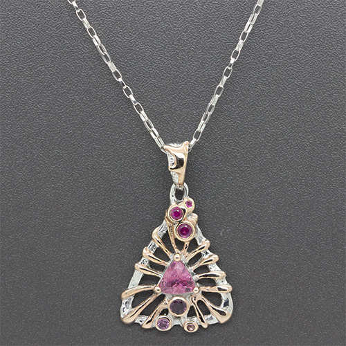 Zaveris Sterling Silver Pink Tourmaline, Ruby and Rhodolite Pendant
