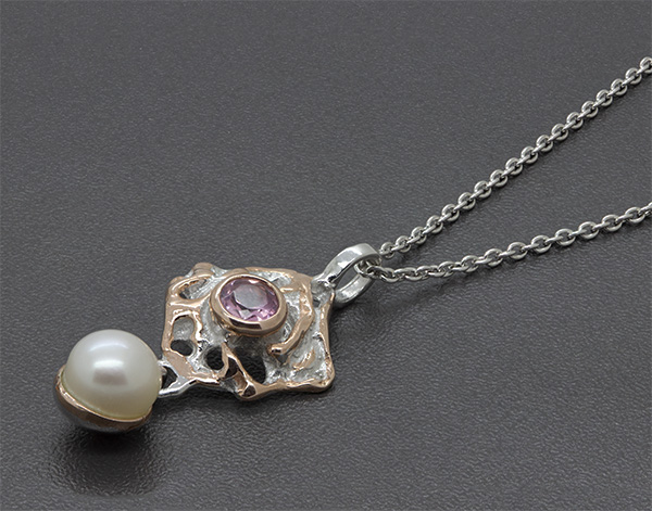 Zaveris Sterling Silver Tourmaline and Freshwater Pearl Pendant
