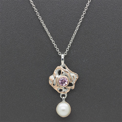 Zaveris Sterling Silver Tourmaline and Freshwater Pearl Pendant