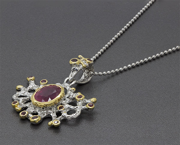 Zaveris Sterling Silver Ruby, Rhodolite and Sapphire Pendant