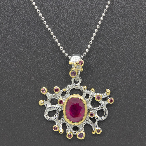 Zaveris Sterling Silver Ruby, Rhodolite and Sapphire Pendant