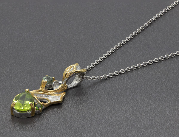 Zaveris Sterling Silver Peridot, Green Chrome Diopside and Sapphire Pendant