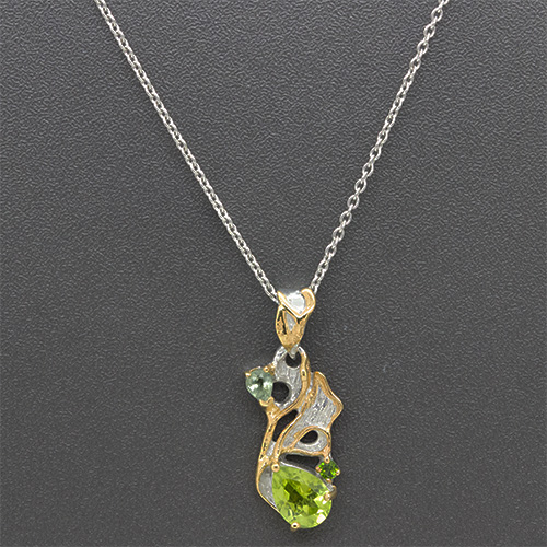 Zaveris Sterling Silver Peridot, Green Chrome Diopside and Sapphire Pendant