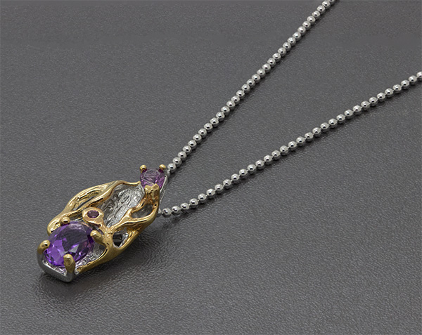 Zaveris Sterling Silver Amethyst and Rhodolite Pendant