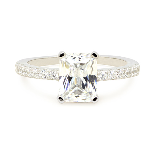Zaveris Silver Elegance Emerald-Cut Cubic Zircon Ring
