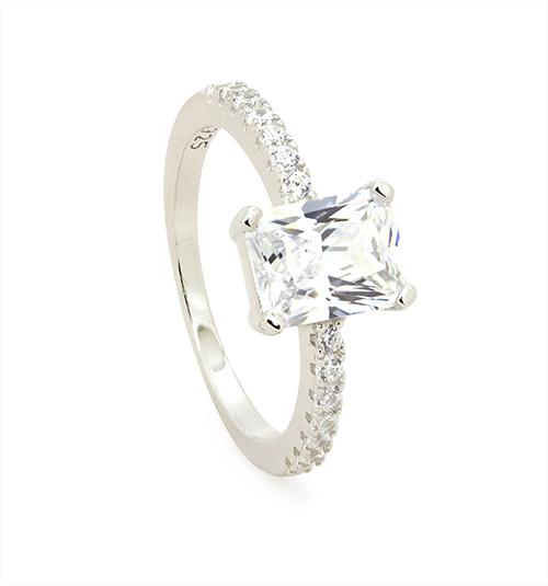 Zaveris Silver Elegance Emerald-Cut Cubic Zircon Ring