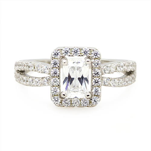 Zaveris Silver Radiant Baguette Cubic Zircon Ring