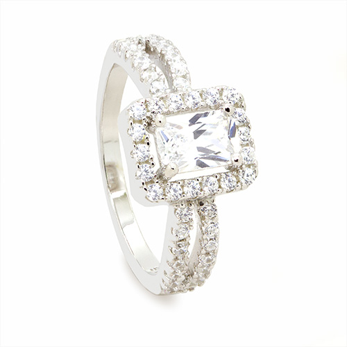 Zaveris Silver Radiant Baguette Cubic Zircon Ring