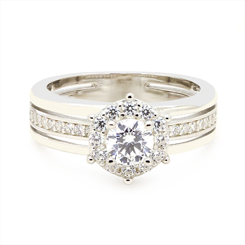 Zaveris Silver Luxury Halo Cubic Zircon Ring