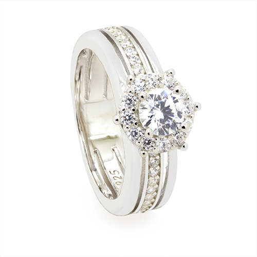 Zaveris Silver Luxury Halo Cubic Zircon Ring