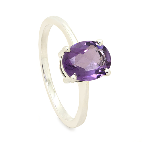 Zaveris Sterling Silver Oval Cut Amethyst Ring