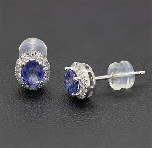 Zaveris 18 Carat White Gold Round Blue Sapphire and Diamond Earrings