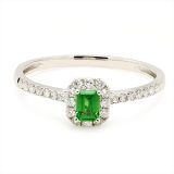 18 Carat White Gold Emerald Cut Tsavorite and Diamond Ring