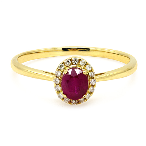 Zaveris 18 Carat Yellow Gold Oval Cut Ruby and Diamond Halo Ring
