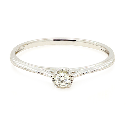 Zaveris 18 Carat White Gold Textured and Round Cut Diamond Ring