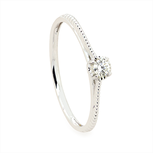 Zaveris 18 Carat White Gold Textured and Round Cut Diamond Ring