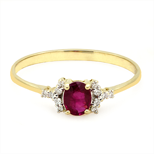 Zaveris 9 Carat Yellow Gold Oval Cut Ruby and Channel Set Diamond Ring