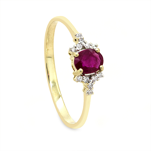 Zaveris 9 Carat Yellow Gold Oval Cut Ruby and Channel Set Diamond Ring