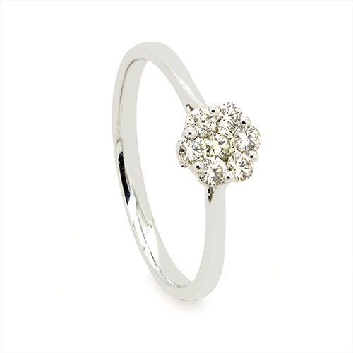Zaveris 18 Carat White Gold and Channel Cluster Diamond Ring