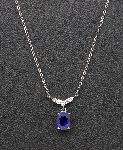 Zaveris 18 Carat White Gold Prong Set Blue Sapphire and Channel Diamond Necklace