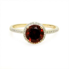Zaveris 14 Carat Yellow Gold Round Cut Red Garnet and Diamond Ring